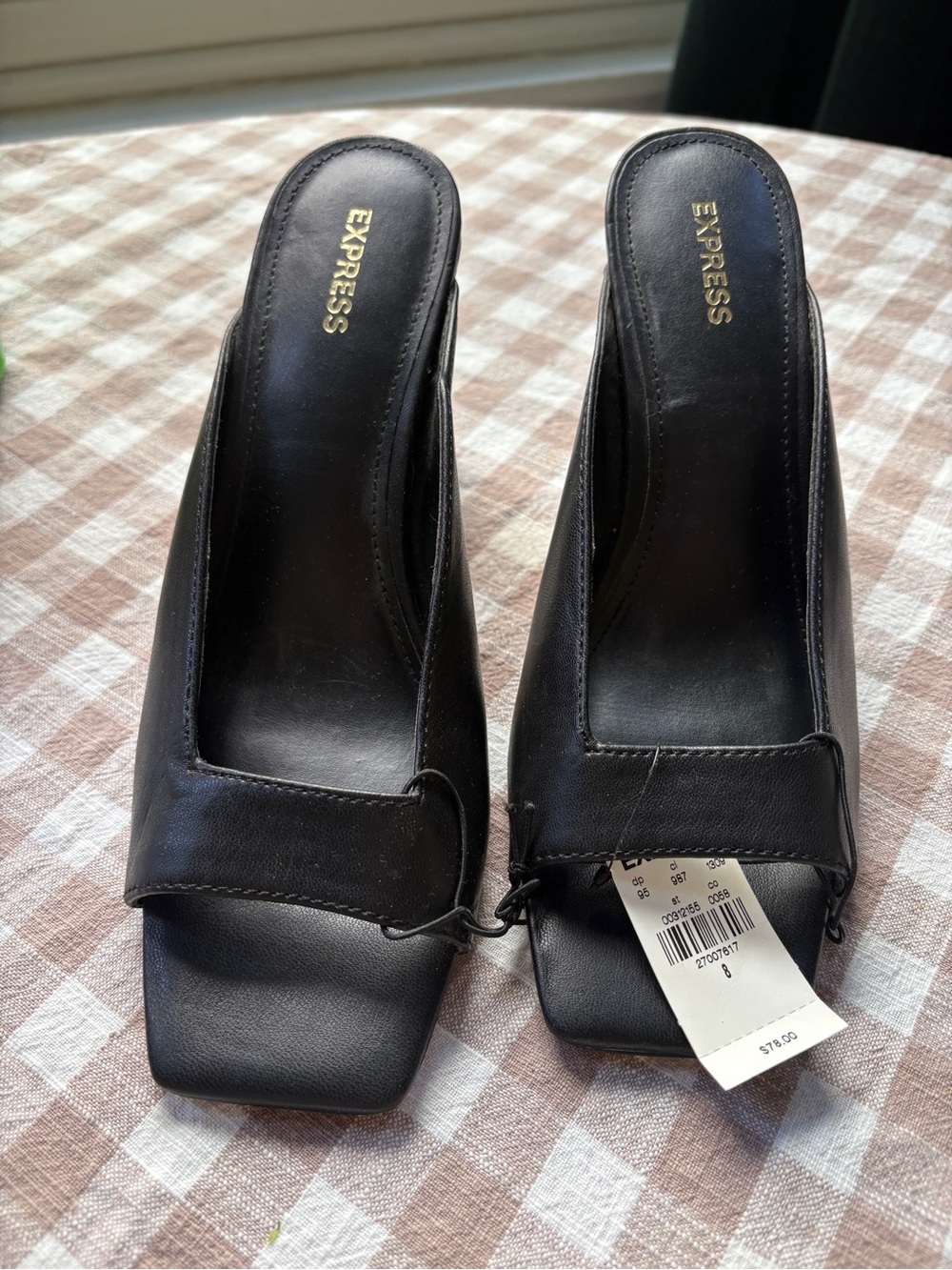 Express Women's Black Square-Toe Heel Slip-On Mules